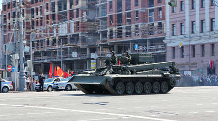 Moscow, RUSSIA - MAY 9 2013: Military transportation on its back way after Victory Day Parade. For editorial use only.のeditorial素材