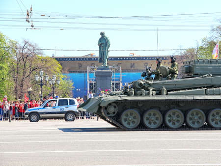 Moscow, RUSSIA - MAY 9 2013: Military transportation on its back way after Victory Day Parade. For editorial use only.のeditorial素材