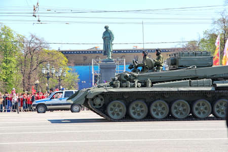 Moscow, RUSSIA - MAY 9 2013: Military transportation on its back way after Victory Day Parade. For editorial use only.のeditorial素材