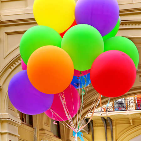 Colorful balloons with happy celebration party backgroundの写真素材