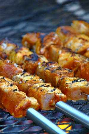 Barbecue with delicious grilled meat on grillの写真素材