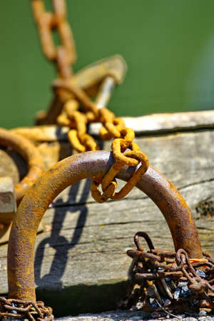 Old marine circuit on berth boats. Anchor circuit on a deck of old yachtの写真素材