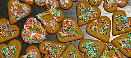 Homemade christmas cookies on a dark tableの写真素材