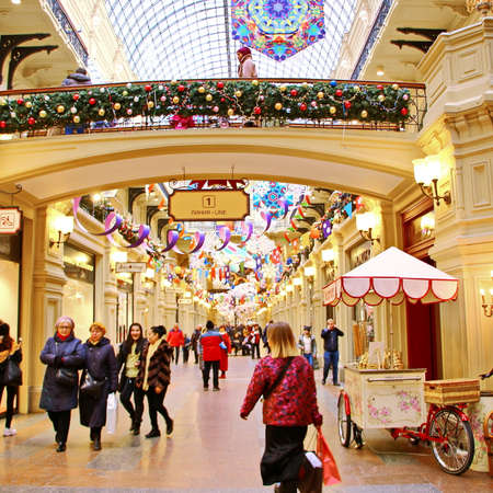 MOSCOW, RUSSIA November 21, 2018 Christmas decorations in Trade house GUMのeditorial素材