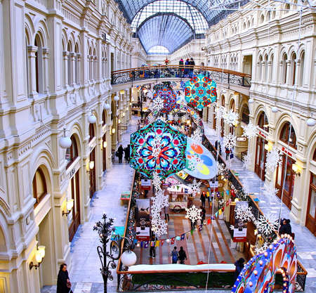 MOSCOW, RUSSIA November 21, 2018 Christmas decorations in Trade house GUMのeditorial素材
