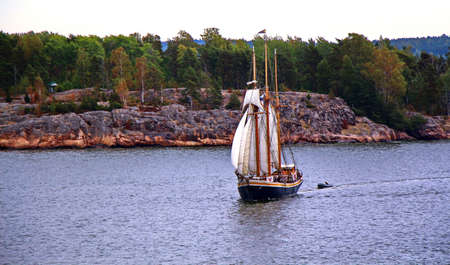 Sail ship. Photo in vintage image styleの写真素材