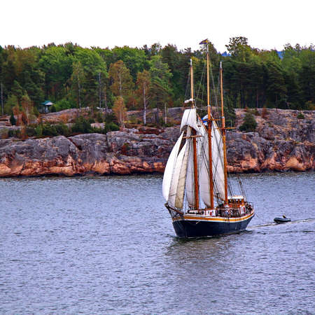 Sail ship. Photo in vintage image styleの写真素材