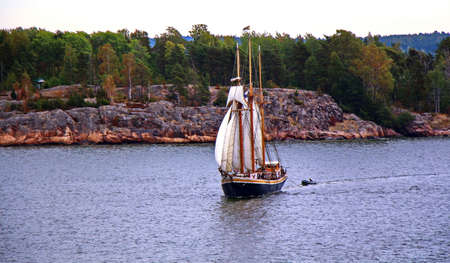Sail ship. Photo in vintage image styleの写真素材