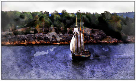 Sail ship. Photo in vintage image styleの写真素材