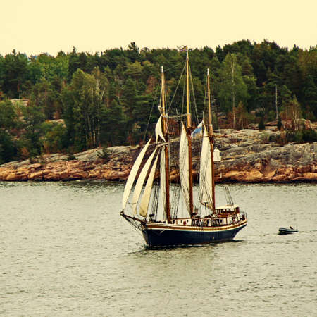 Sail ship. Photo in vintage image styleの写真素材