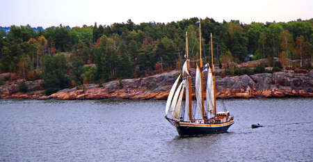 Sail ship. Photo in vintage image styleの写真素材