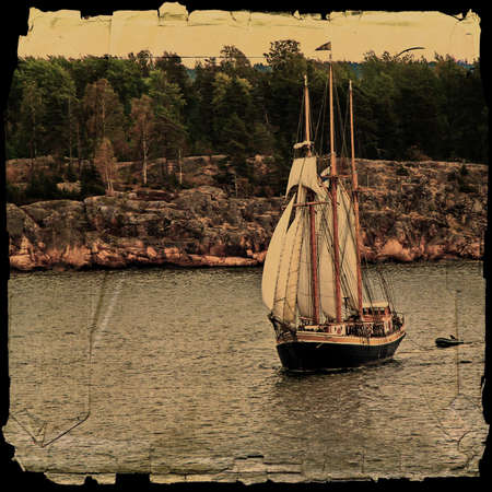 Sail ship. Photo in vintage image styleの写真素材