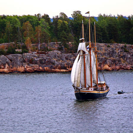 Sail ship. Photo in vintage image styleの写真素材