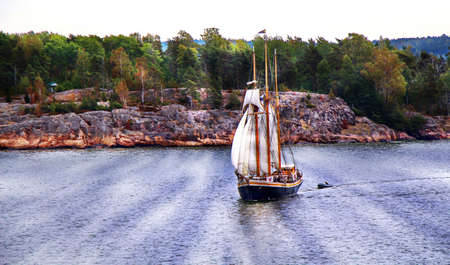 Sail ship. Photo in vintage image styleの写真素材
