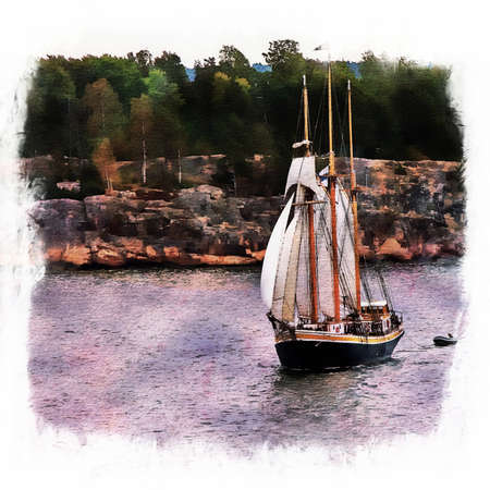 Sail ship. Photo in vintage image styleの写真素材