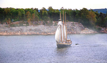 Sail ship. Photo in vintage image styleの写真素材