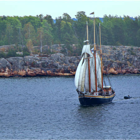 Sail ship. Photo in vintage image styleの写真素材