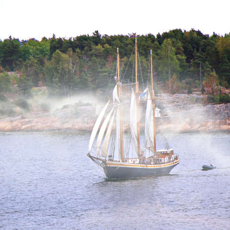 Sail ship. Photo in vintage image styleの写真素材