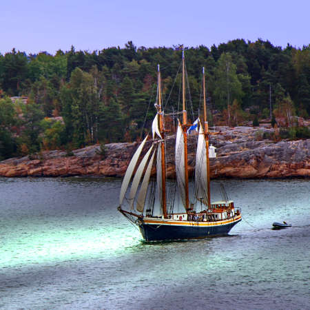 Sail ship. Photo in vintage image styleの写真素材