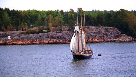 Sail ship. Photo in vintage image styleの写真素材