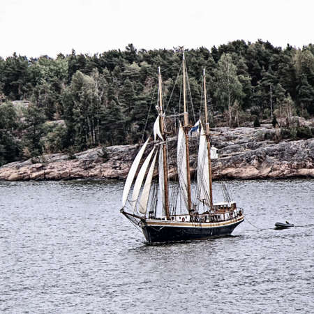 Sail ship. Photo in vintage image styleの写真素材
