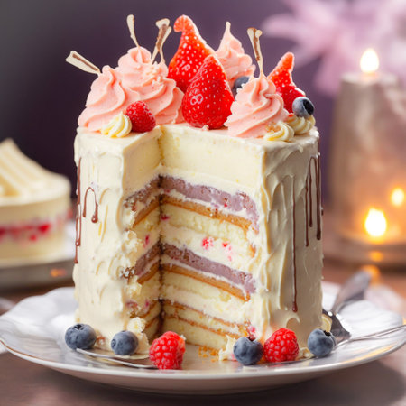 Birthday cake with strawberry and blueberry. Selective focus.
strawberry cake,cakes.Dessert.sweet indulgence,bakeryの写真素材