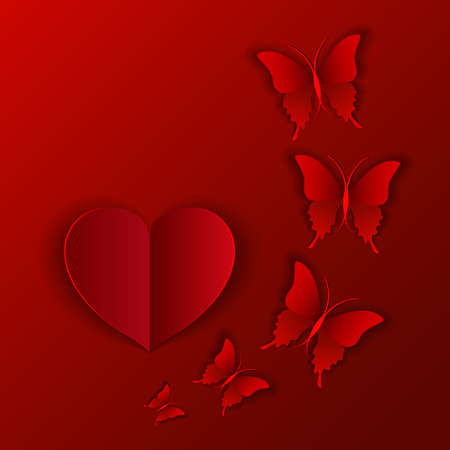 Vector illustration card of red heart and butterflies for Valentine's Dayのイラスト素材