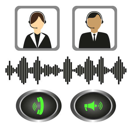 Vector set of icons telephone operators, call buttons and sound indicator.のイラスト素材
