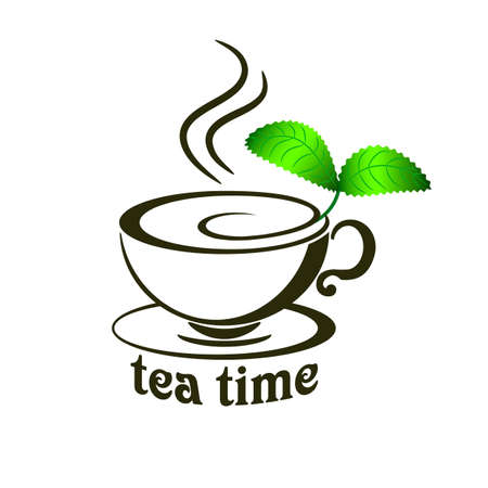 Vector cup of tea with mint on a white backgroundのイラスト素材