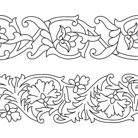 Vector set of seamless floral patterns tape in ethnic national style of Uzbekistan.のイラスト素材