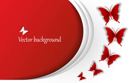 Vector festival background with red butterflies fly with a volume effects.のイラスト素材