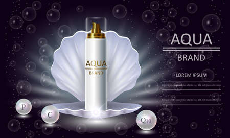 Cosmetics beauty series, premium body Pearl Spray packaging for skin care. Template for design poster, placard, presentation, banners, covers, vector illustration.のイラスト素材