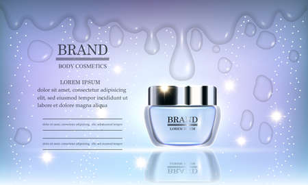 Cosmetics beauty series, premium body cream for skin care on blue background, template for design poster, placard, presentation, banner,  leaflet, vector illustration.のイラスト素材
