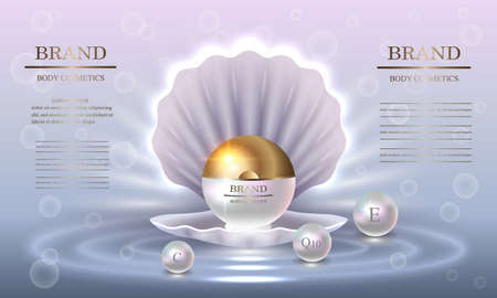 Cosmetics beauty series, premium Pearl Cream packaging for skin care. Template for design poster, placard, presentation, banners, covers, vector illustration.のイラスト素材