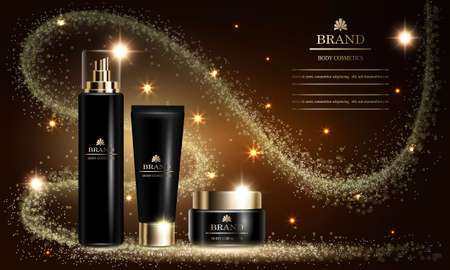 Cosmetics beauty series, mock up, ads of premium spray cream for skin care. Template for design poster, placard, presentation, banners, cover, vector illustration.のイラスト素材