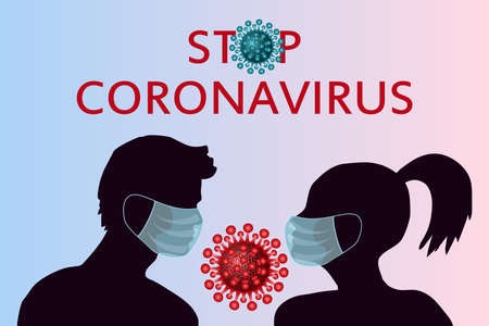 Coronavirus vector banner, danger of infection with the corona virus, epidemic 2019-ncov will stop if you wear masks. Cautionary poster, illustration.のイラスト素材