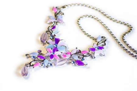 Colored necklace, silver, flower, fashionの写真素材