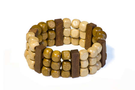 Wood bracelet, isolated on white backgroundの写真素材