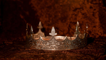 Royal men's medieval crown on velevet backgroundの写真素材