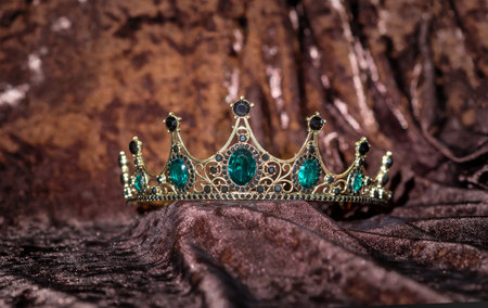 Royal Diadem with emeralds. Luxury accessory. Crownの写真素材