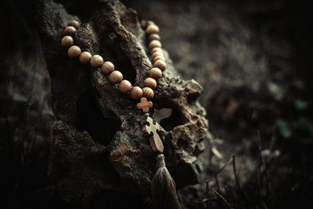 Rosary with rhe cross and beadsの写真素材