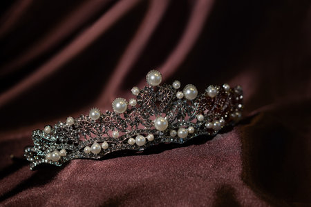 Pearl diadem with crystals and diamondsの写真素材