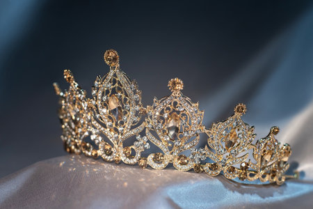 Royal golden crown with citrine gemstones and diamondsの写真素材