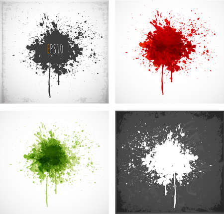 Set of four big splashes with place for your text. Black, red, green, white splashes.のイラスト素材