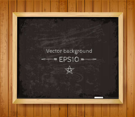 Realistic blackboard hanging on wooden background.のイラスト素材