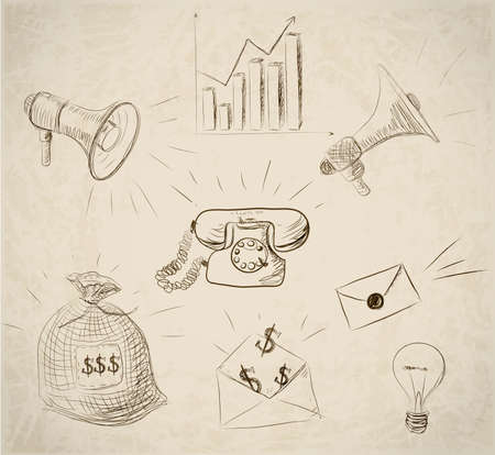 Set of sketch business design elements in vintage styleのイラスト素材