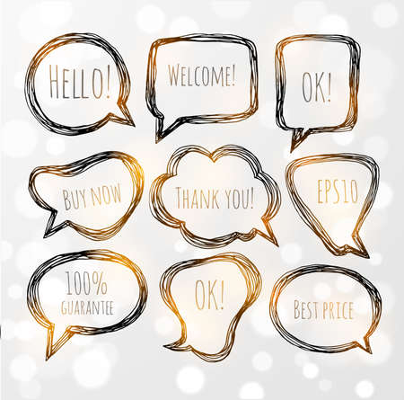 Sketchy speech and thought bubbles on glowing white background.のイラスト素材