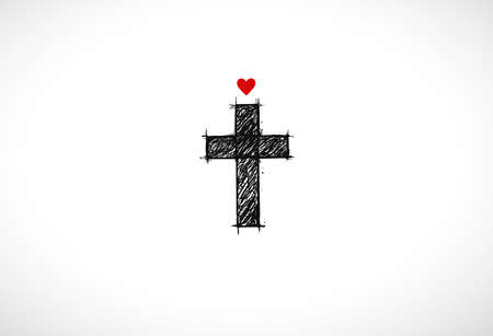 Christian cross and red heart on white background.のイラスト素材