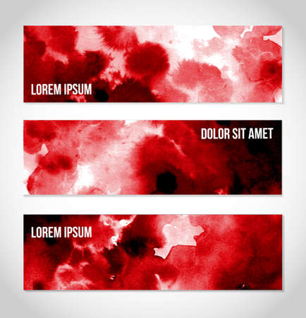 Three banners with abstract red ink wash paintingのイラスト素材