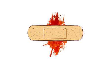 Adhesive blood tape and red blood stain on white background.のイラスト素材